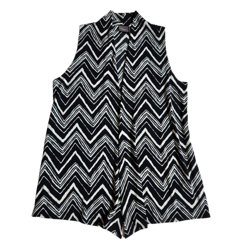 Travelers by Chico's black white chevron print open front cardigan vanity sz 0